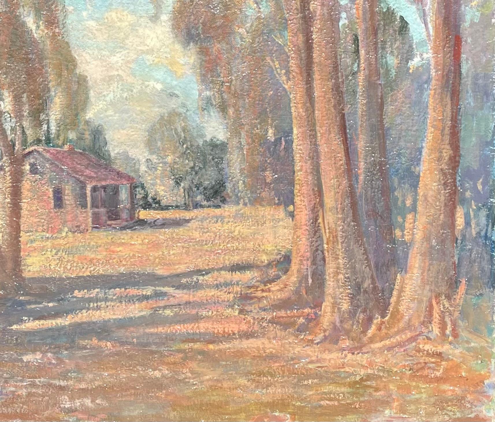 Plein Air Antigua cabaña de Laguna Beach y árboles de eucalipto Paisaje californiano Años 30 en venta 11