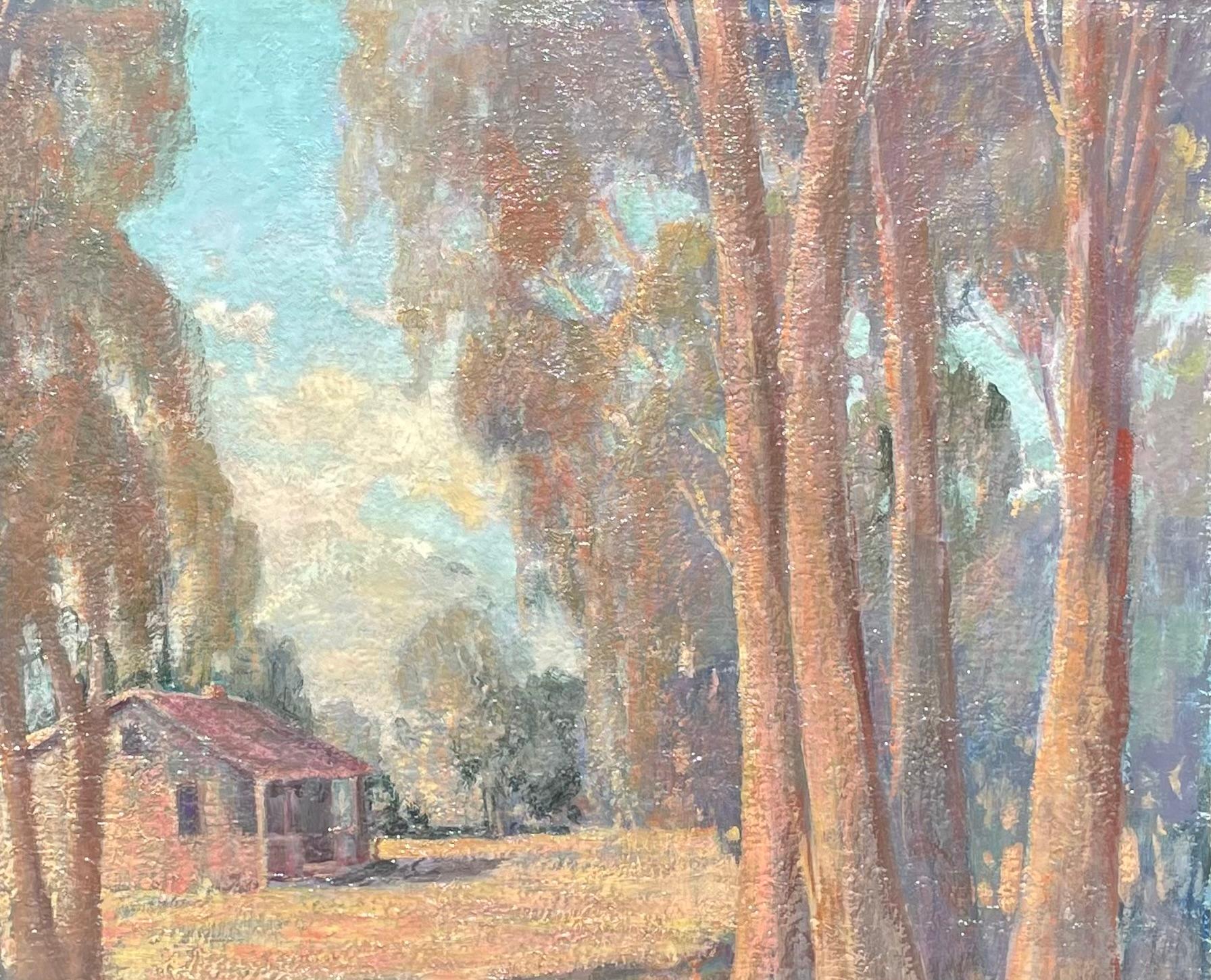 Plein Air Antigua cabaña de Laguna Beach y árboles de eucalipto Paisaje californiano Años 30 en venta 12