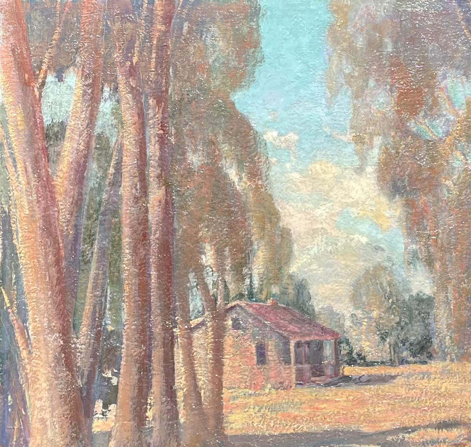 Plein Air Antigua cabaña de Laguna Beach y árboles de eucalipto Paisaje californiano Años 30 en venta 13