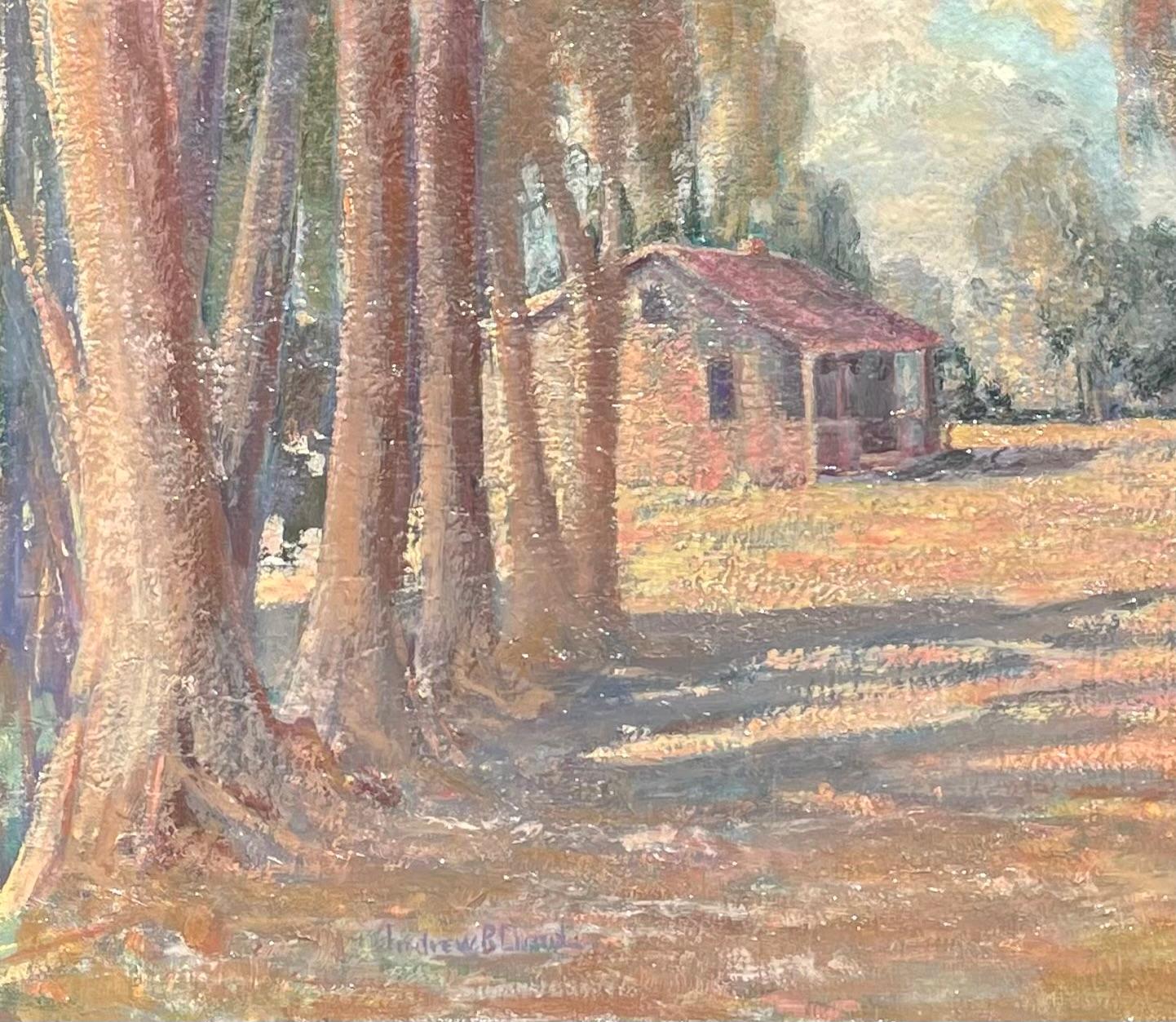 Plein Air Antigua cabaña de Laguna Beach y árboles de eucalipto Paisaje californiano Años 30 en venta 14