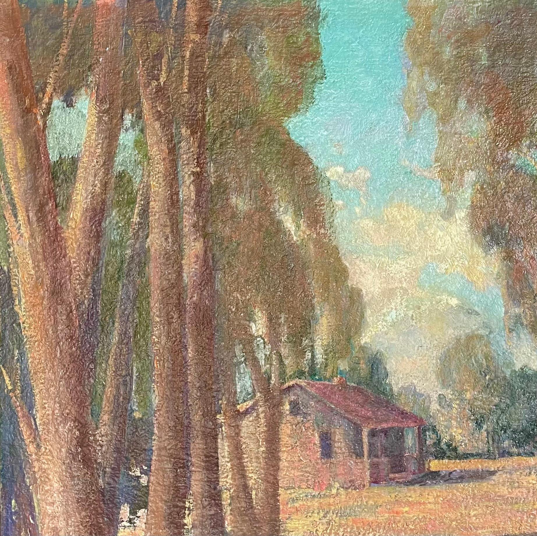Plein Air Antigua cabaña de Laguna Beach y árboles de eucalipto Paisaje californiano Años 30 en venta 1