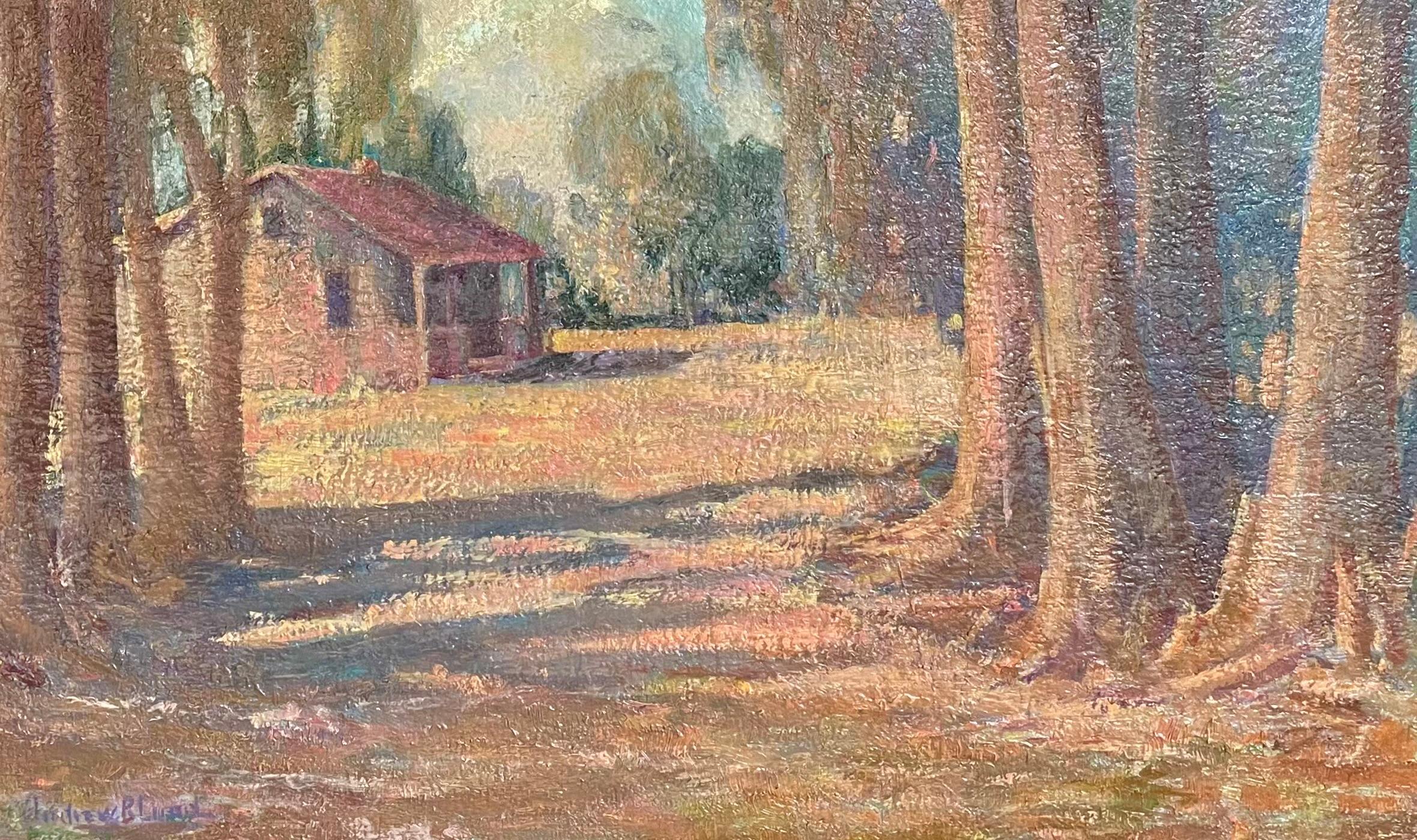 Plein Air Antigua cabaña de Laguna Beach y árboles de eucalipto Paisaje californiano Años 30 en venta 4
