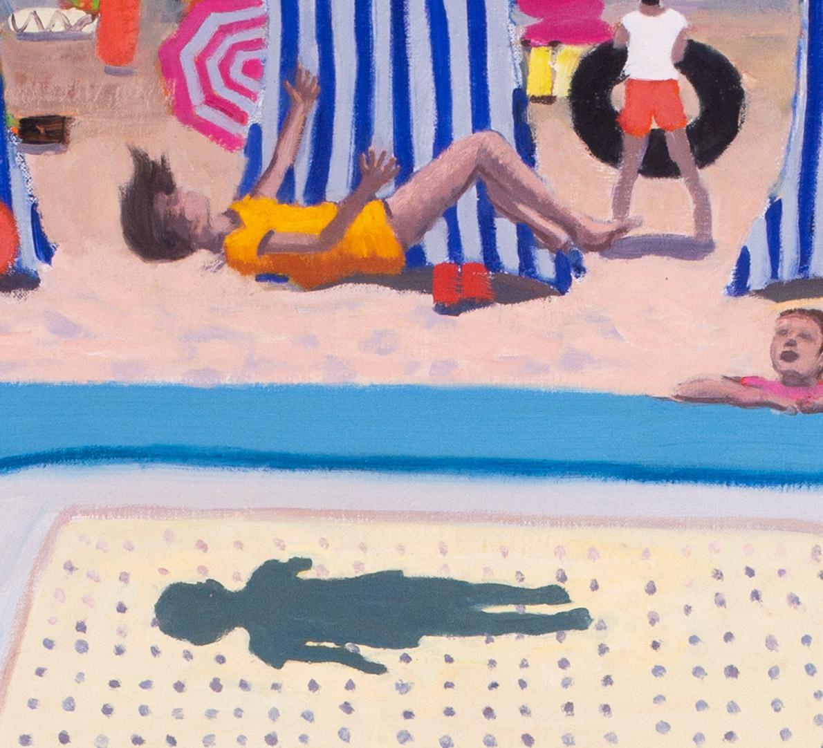 Großes britisches Ölgemälde mit Kindern, die am Strand von Royan trampolinieren, 20. Jahrhundert im Angebot 2