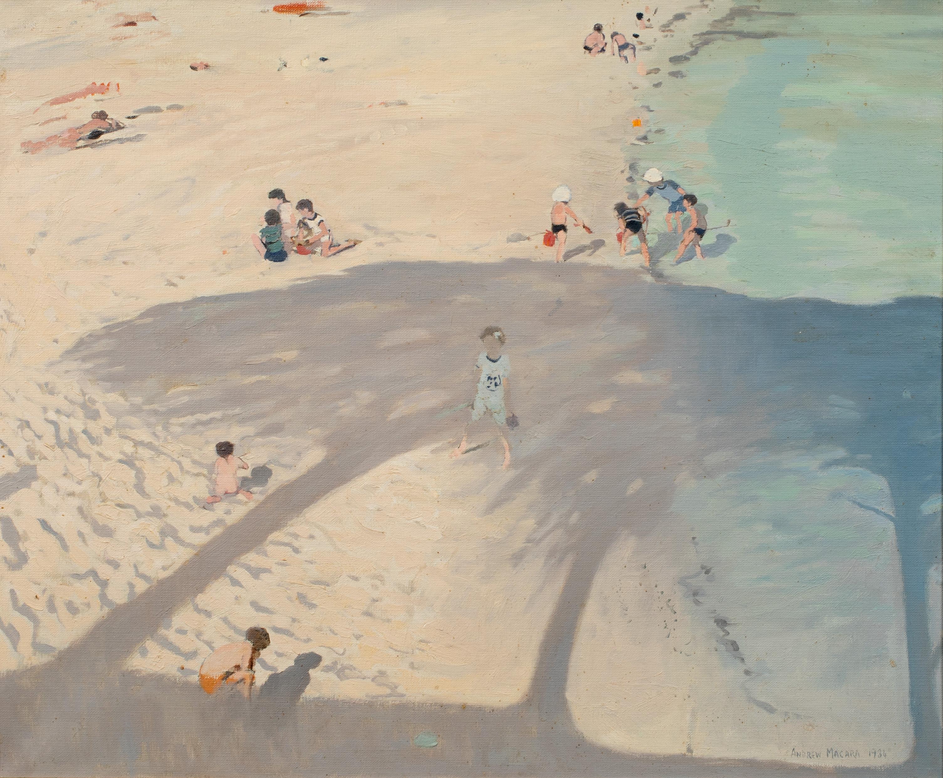 Beach Scene, 20th Century - Painting by Andrew Macara 
