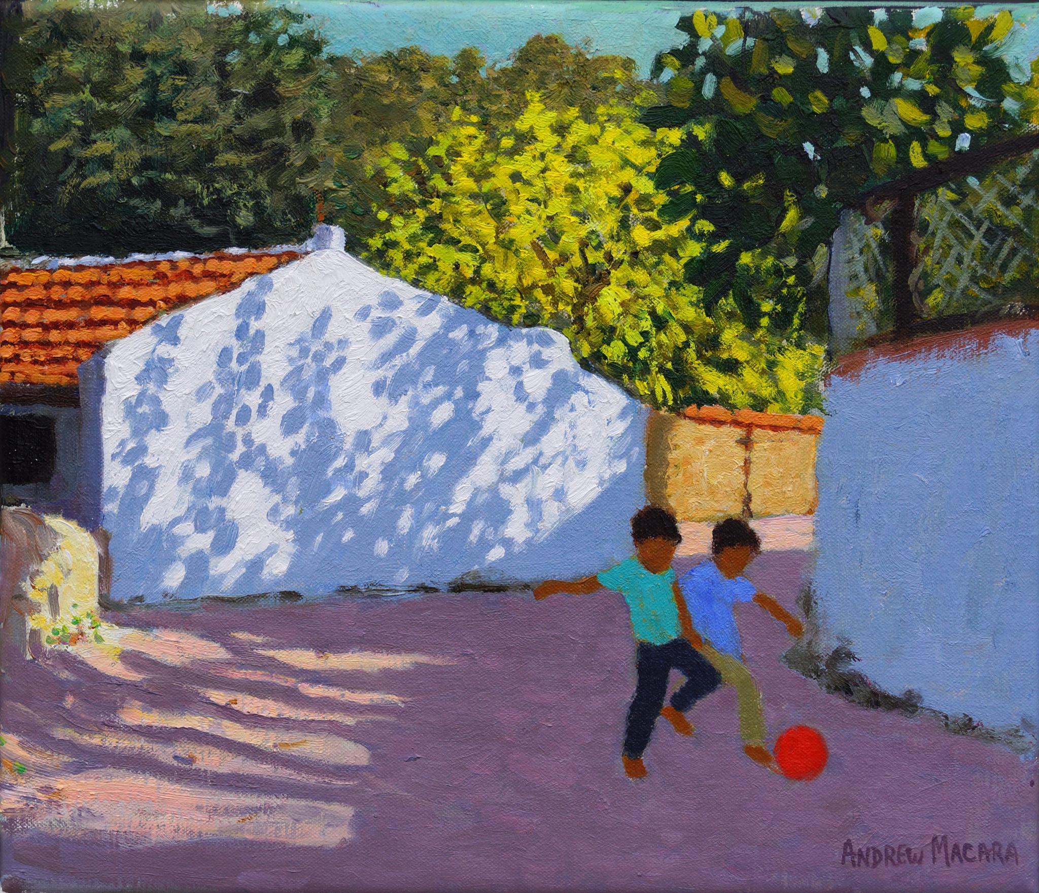 Andrew Macara  Figurative Painting - Football in Bodrum, Turkey - 21st Century, Contemporary, Oil