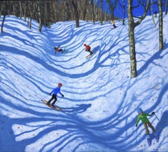 Woodland Skiing - 21st Century, Contemporary, Oil, Snow scene