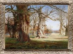 Grande dipinto a olio del XIX secolo, altamente dettagliato, raffigurante il Royal Windsor Park, realizzato per una mostra