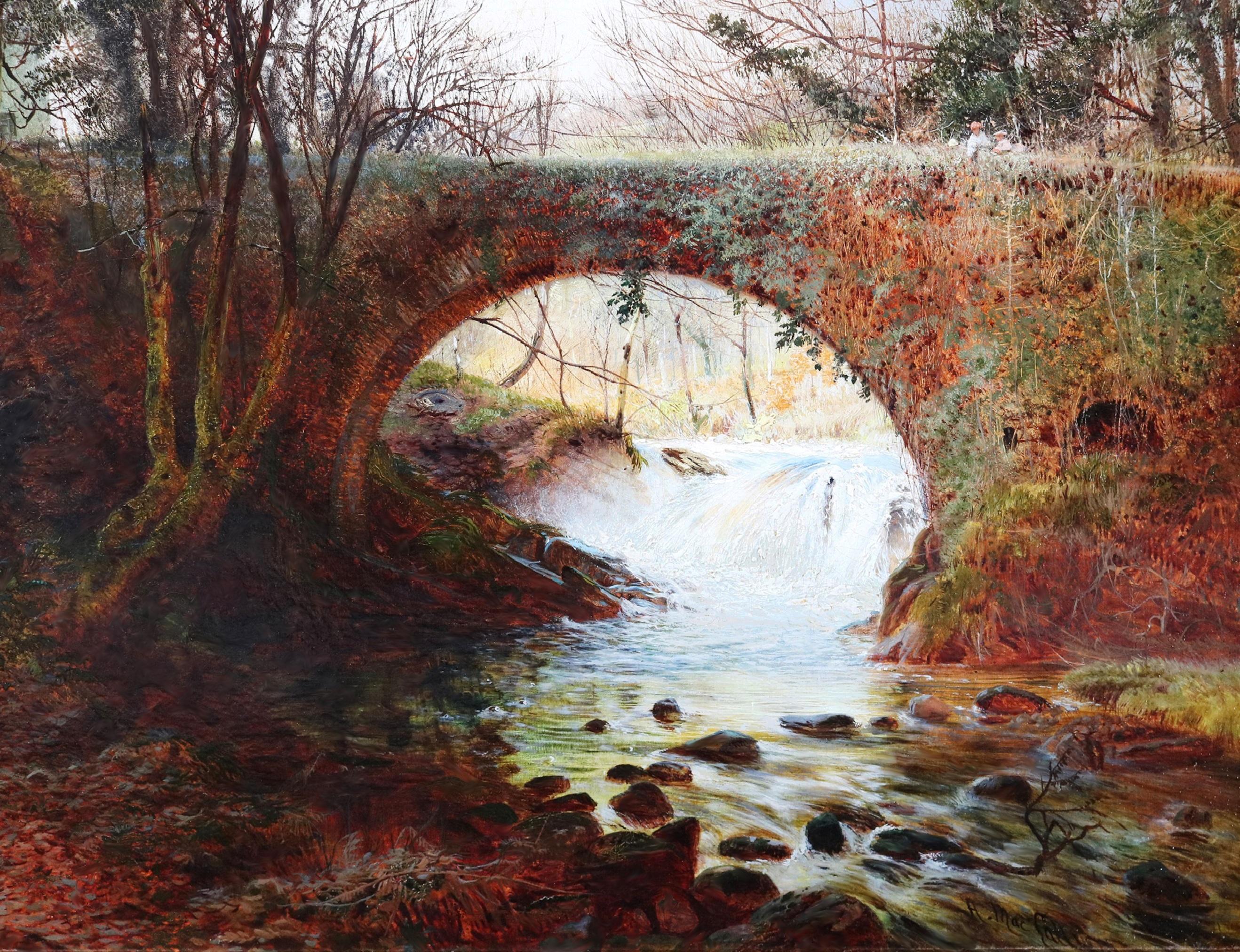 Alte Trent-Brücke, Nottingham - Ölgemälde eines mittelalterlichen Viadukts aus dem 19. im Angebot 1