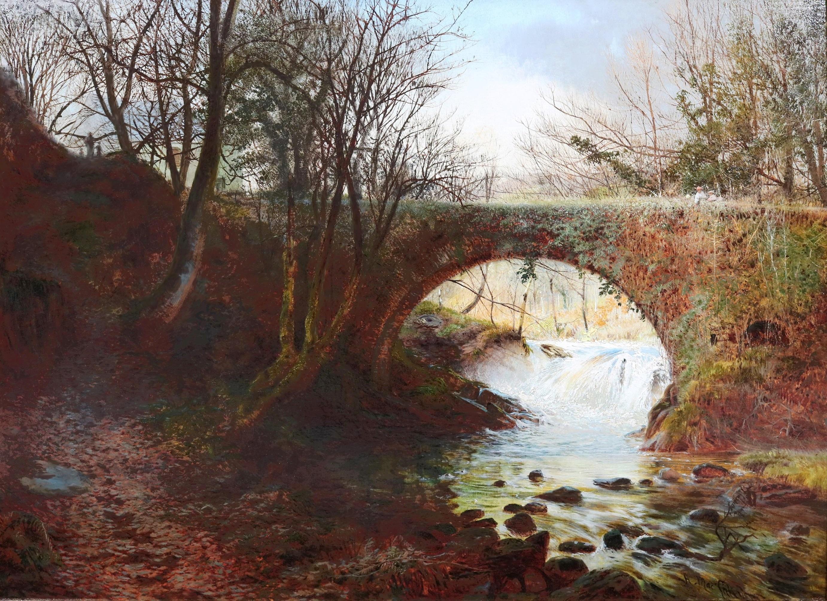 Alte Trent-Brücke, Nottingham - Ölgemälde eines mittelalterlichen Viadukts aus dem 19. (Englische Schule), Painting, von Andrew MacCallum