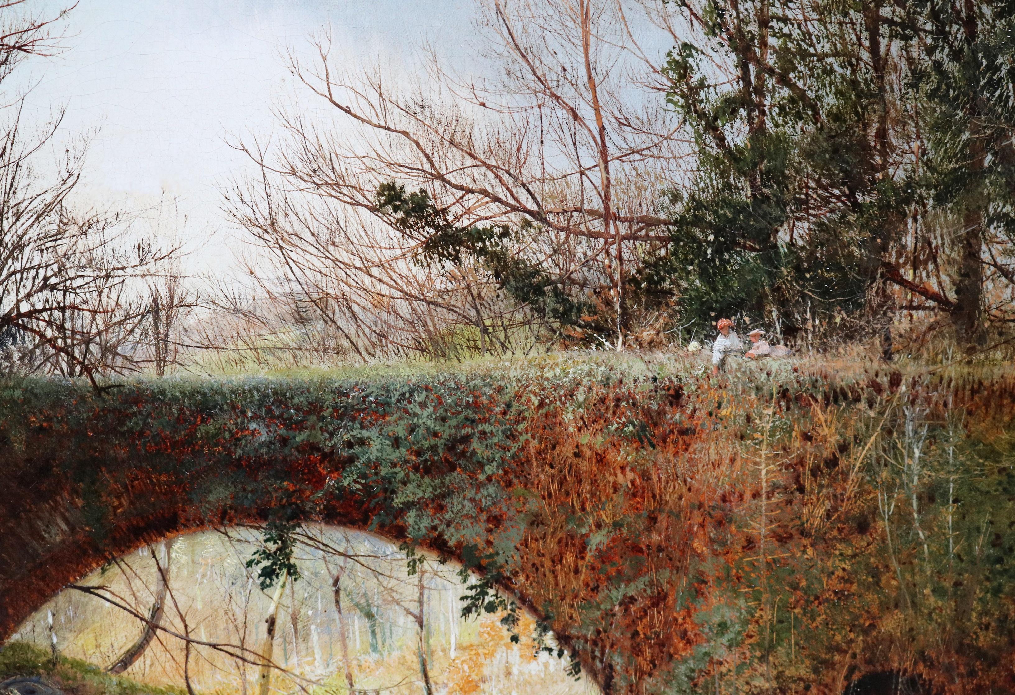 Alte Trent-Brücke, Nottingham - Ölgemälde eines mittelalterlichen Viadukts aus dem 19. im Angebot 3