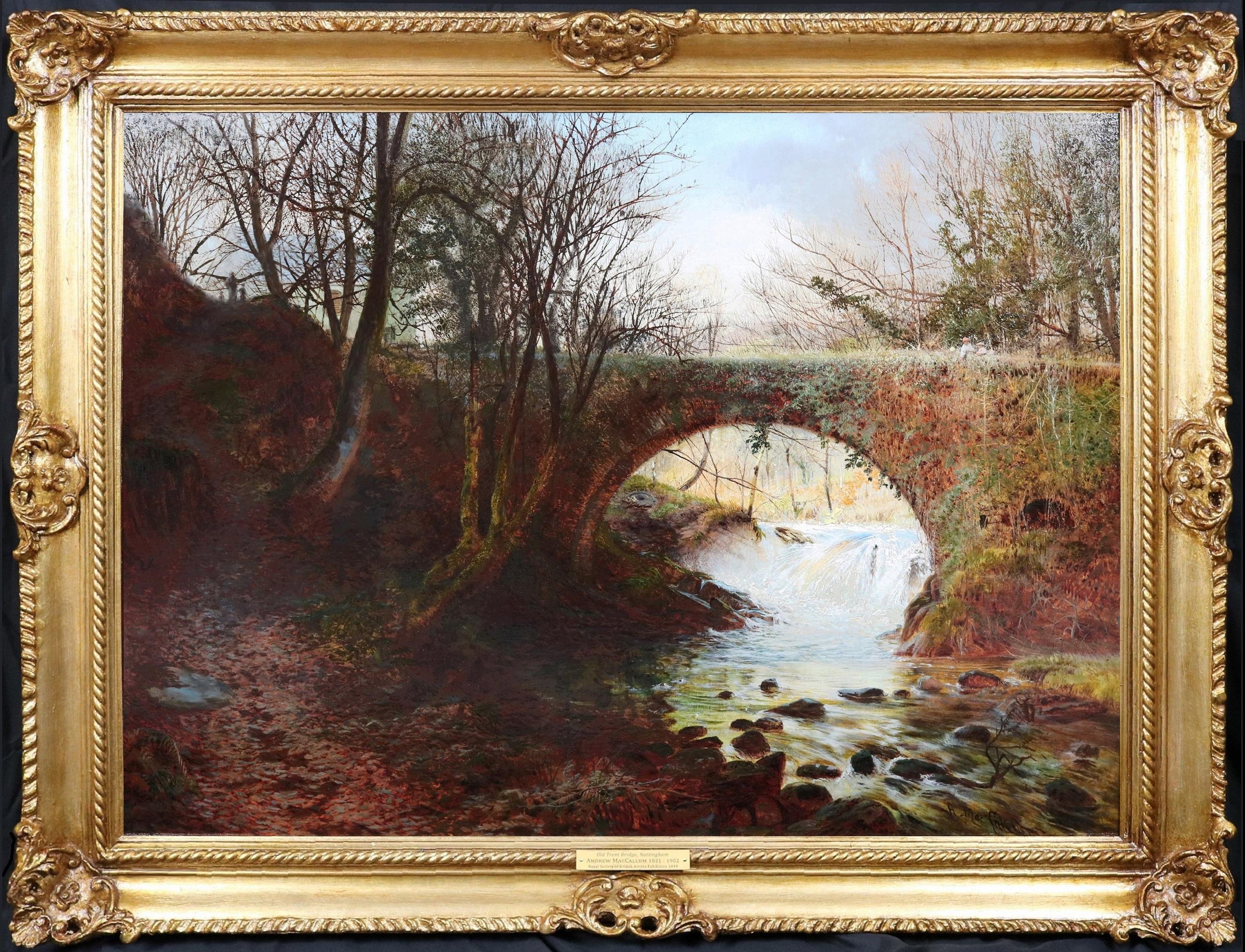 Andrew MacCallum Figurative Painting – Alte Trent-Brücke, Nottingham - Ölgemälde eines mittelalterlichen Viadukts aus dem 19.