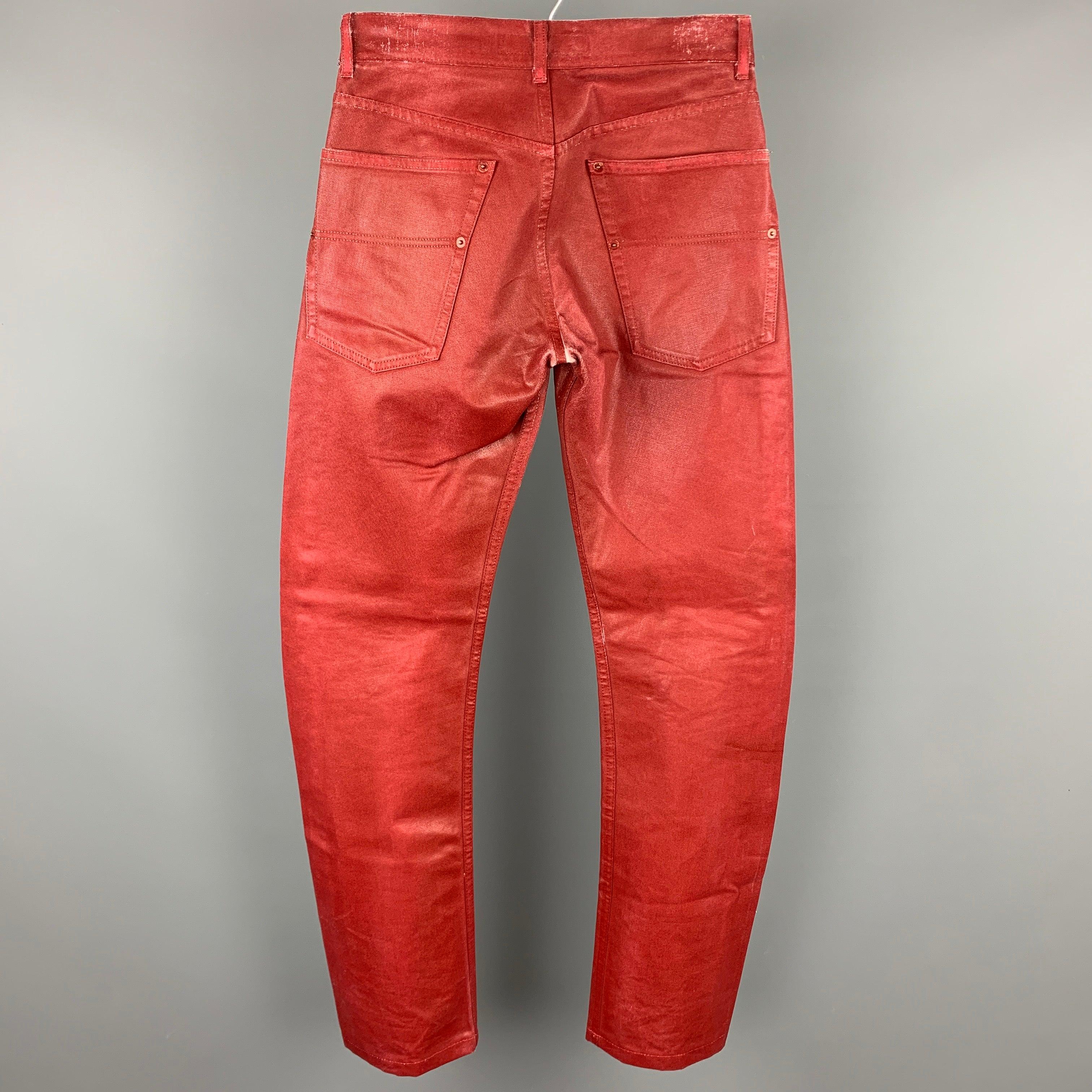 ANDREW MACKENZIE Size 28 Red Coated Denim Zip Fly Jeans In Good Condition In San Francisco, CA