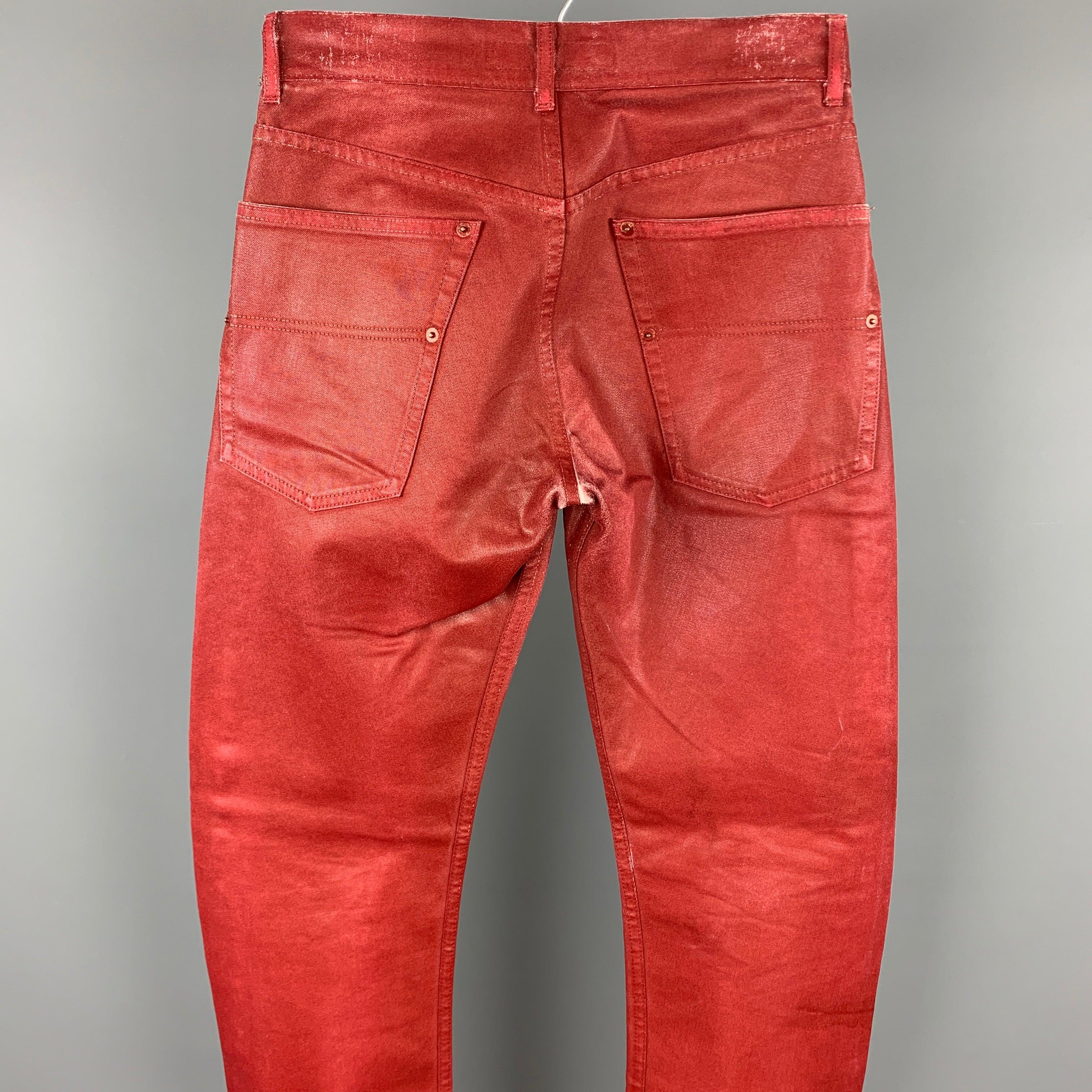 Men's ANDREW MACKENZIE Size 28 Red Coated Denim Zip Fly Jeans