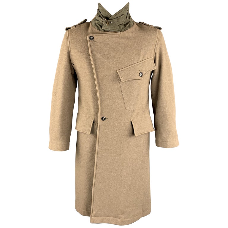 ANDREW MACKENZIE Size M Taupe Wool Blend Double Breasted Epaulettes Long  Coat For Sale at 1stDibs