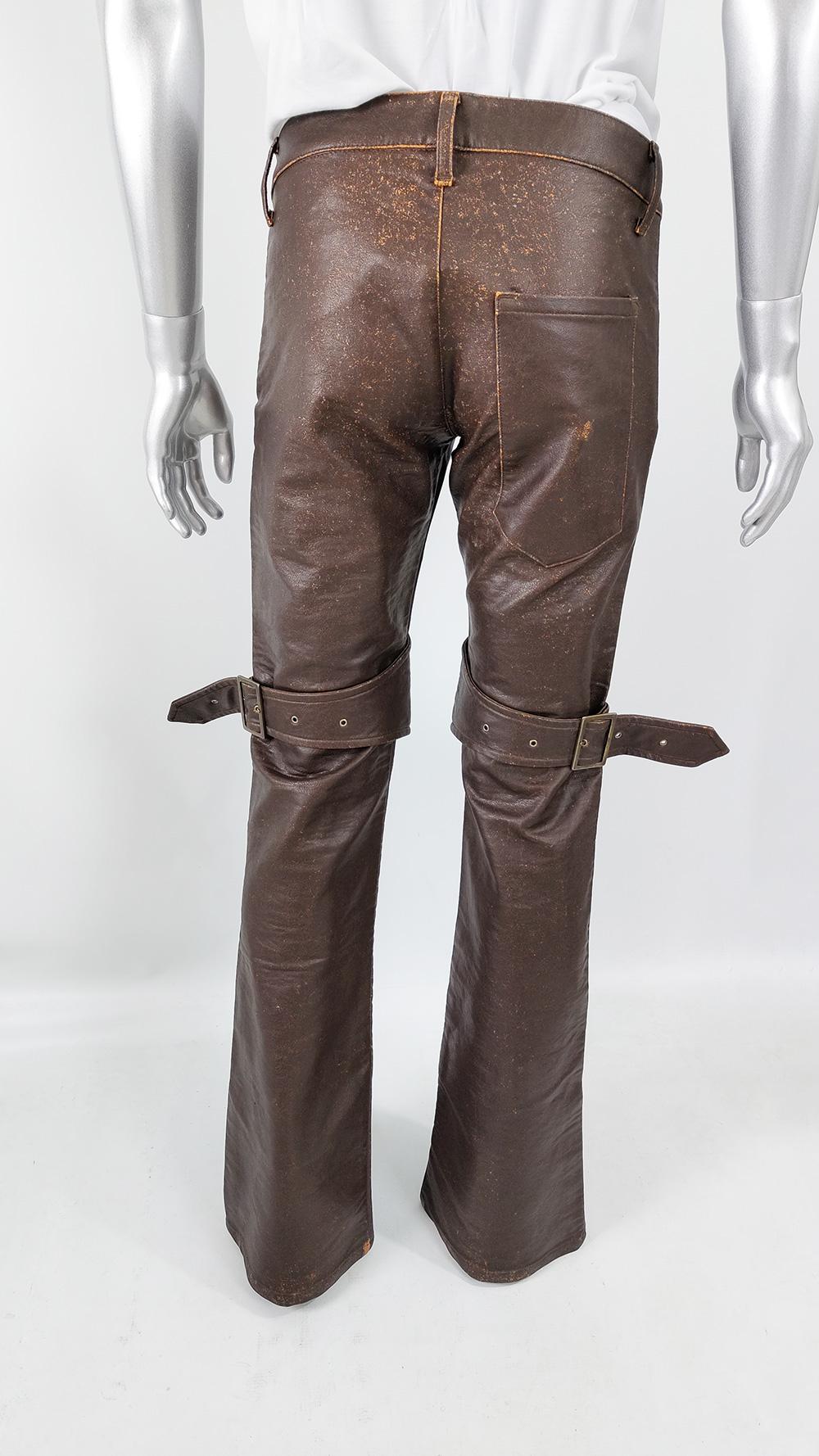 Andrew Mackenzie Vintage Mens Vegan Leather Punk Strap Pants Trousers, 2000s For Sale 3