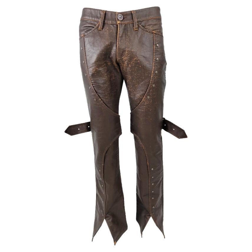 Andrew Mackenzie Vintage Mens Vegan Leather Punk Strap Pants Trousers, 2000s For Sale