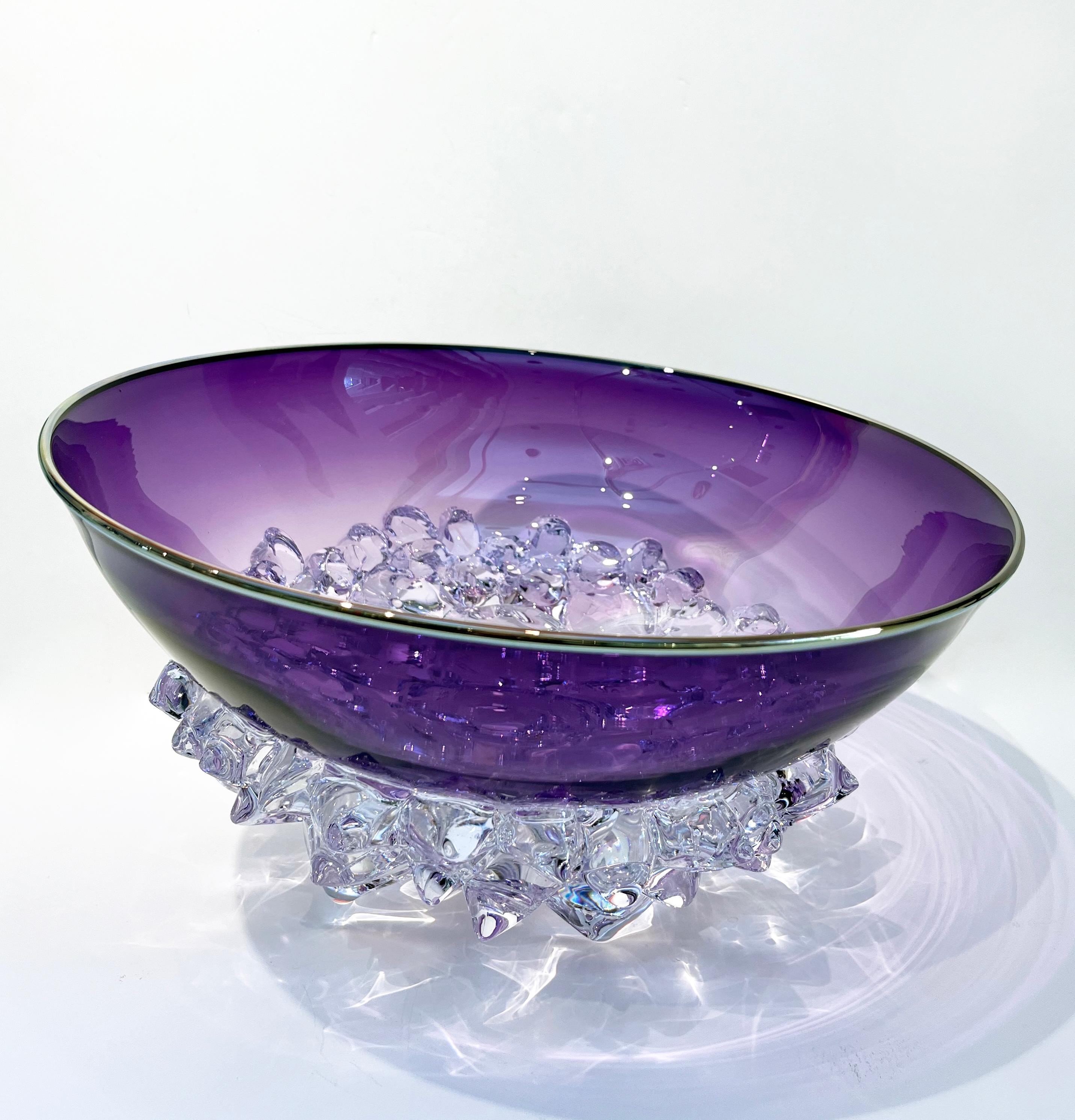 13.5" Glass tilted thorn vessel, purple, amethyst, art glass bowl