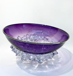 13.5" Glas-Glas-Gefäß mit gedrechseltem Dornengefäß, lila, Amethyst, Kunstglasschale