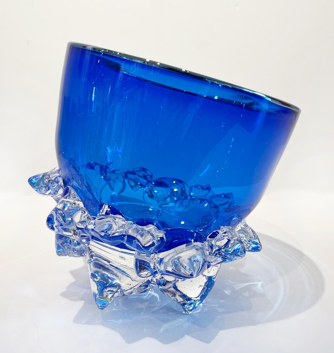 7" Glass Thorn Vessel, Cobalt blue, art glass bowl - Art by Andrew Madvin