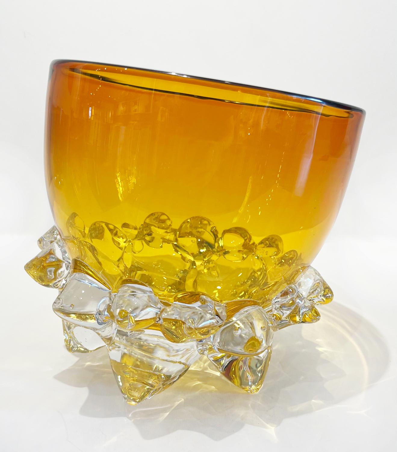 7" Glass Thorn Vessel, Gold topaz, art glass bowl