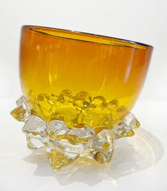 7" Glass Thorn Vessel, Gold topaz, art glass bowl