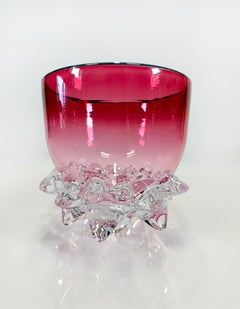 7" Glass Thorn Vessel,  Pink Ruby, art glass bowl