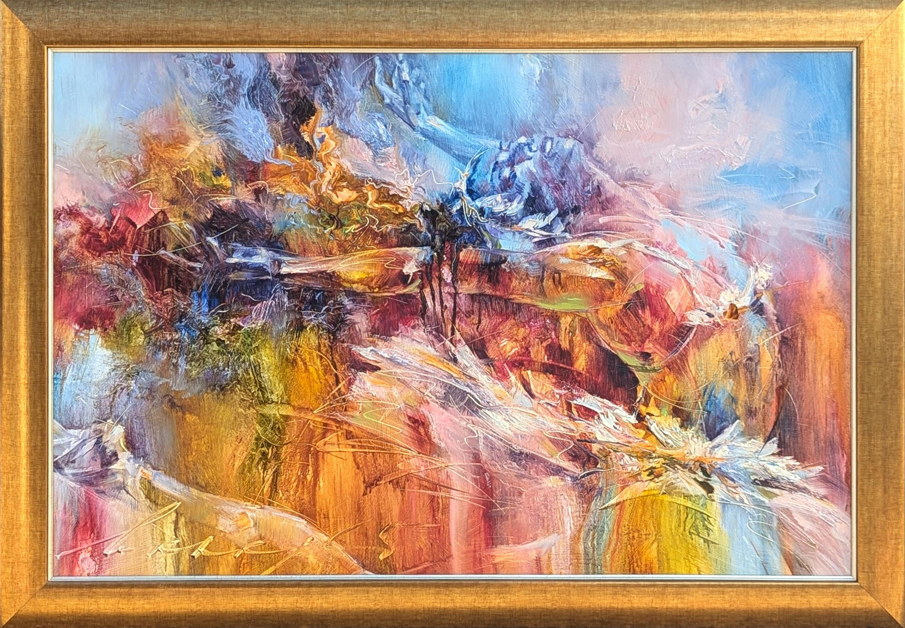 "Impulse" Quadro colorato contemporaneo di una ballerina astratta che danza