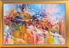 "Impulse" Contemporary Colorful Painting of an Abstract Dancing Female Ballerina