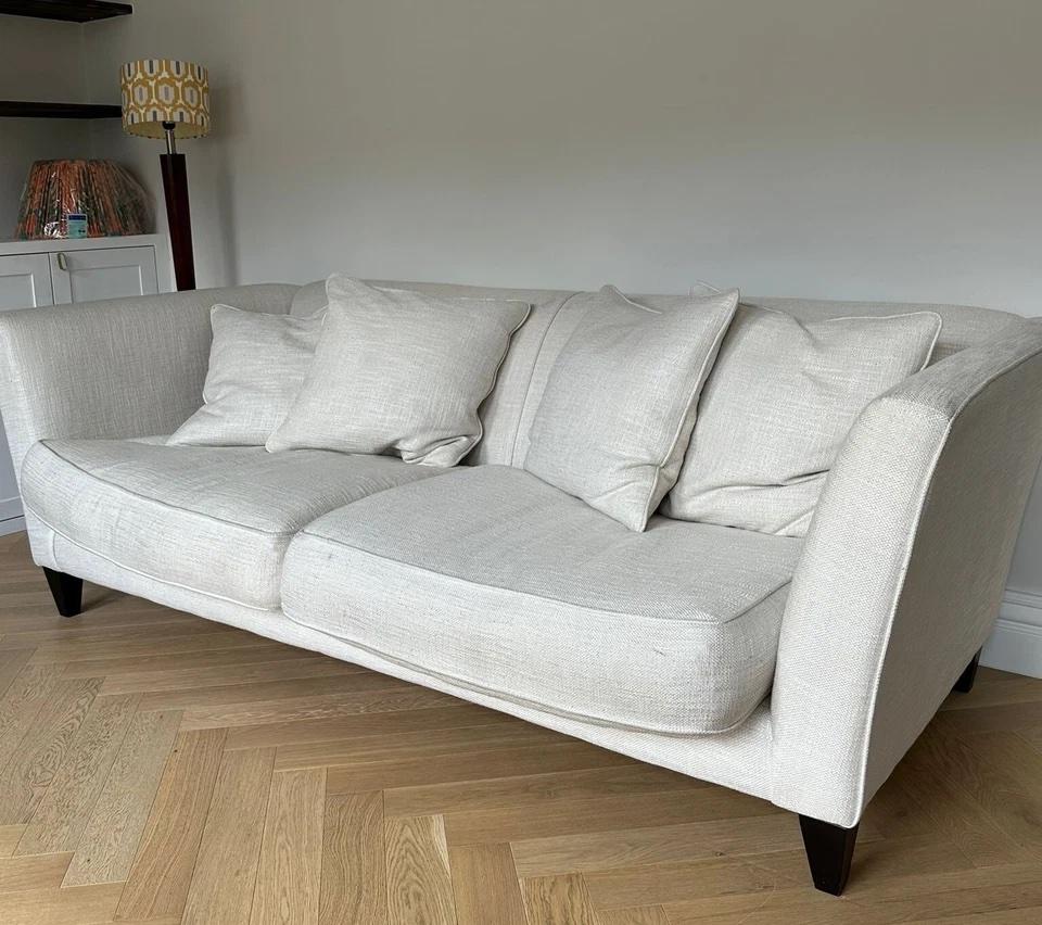 European Andrew Martin 'Hannis' Custom 4 Seater Sofa In Rocco Hazy Sky Fabric For Sale