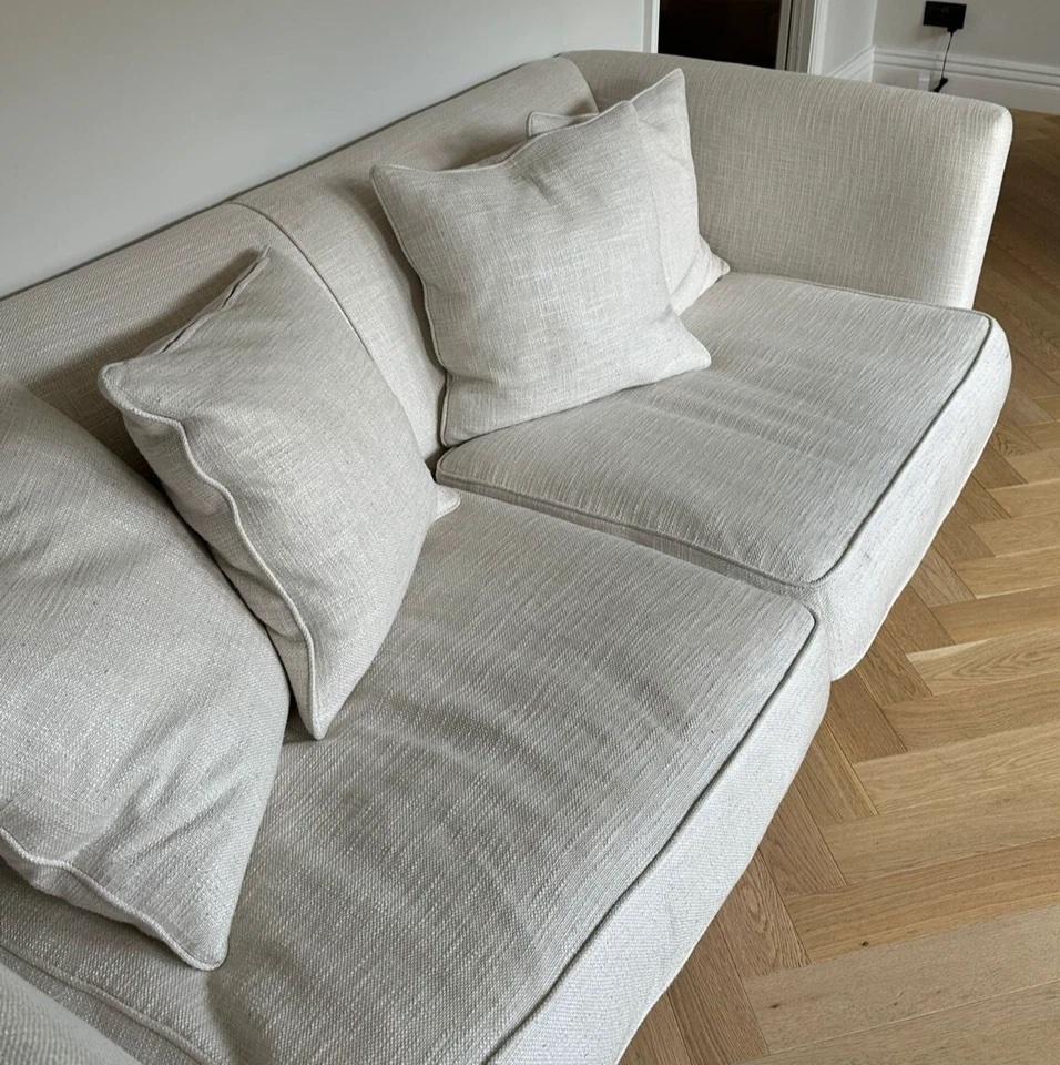 Andrew Martin 'Hannis' Custom 4 Seater Sofa In Rocco Hazy Sky Fabric For Sale 1