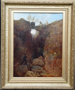 Scottish Mountainous Landscape - Victorian art self portrait oil painting 