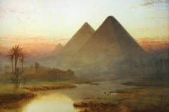 The Great Pyramids of Giza, Oil on Canvas, Signed, Realist, 36x52 in