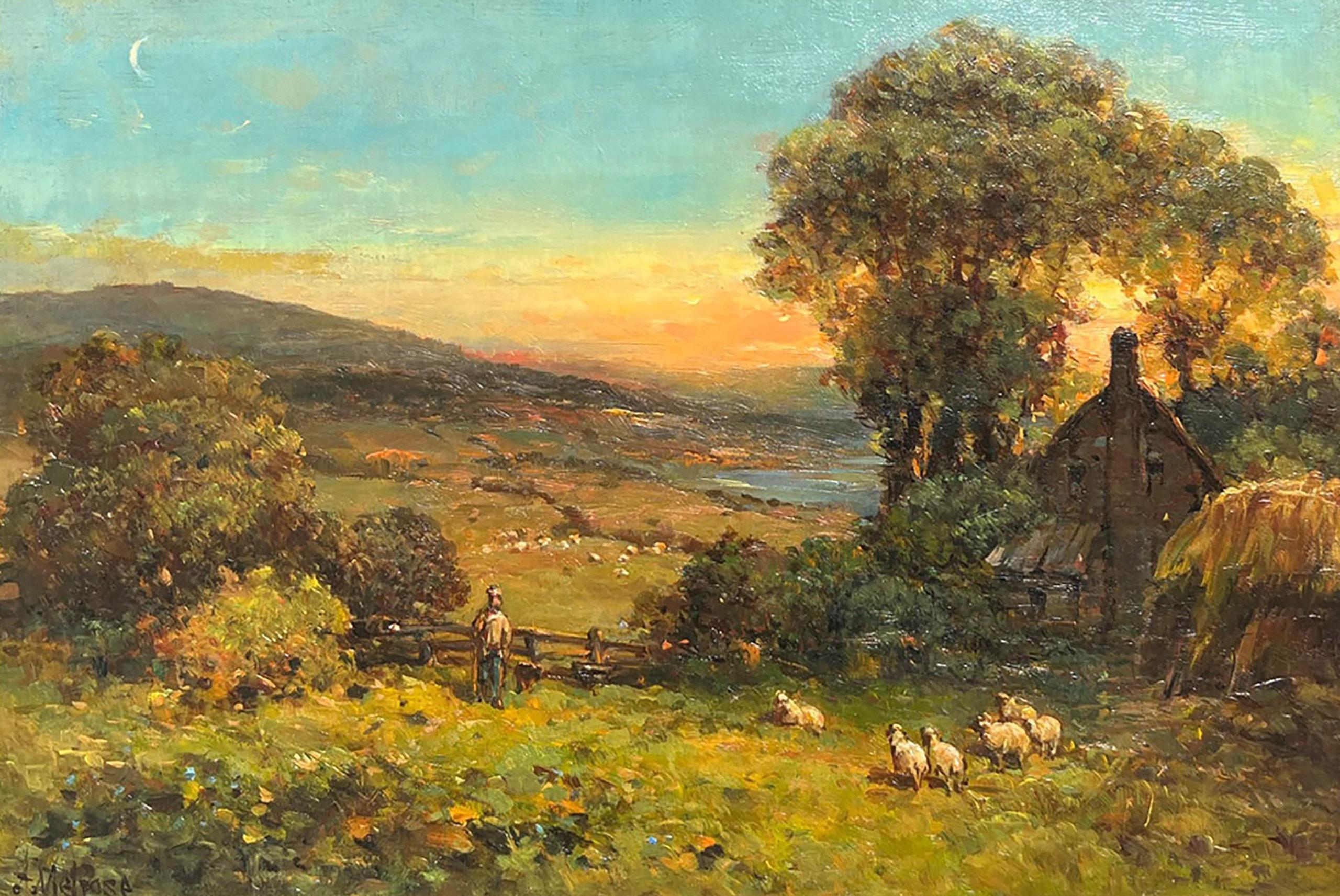 Meadow and Mountain at Sunset by Andrew Melrose (Scottish-American, 1836-1901) For Sale 1