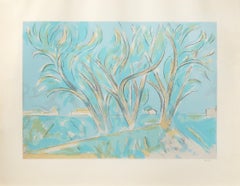 1975 Andrew Dasburg Color Lithograph, "Trees in Ranchitos II" Taos Modernist