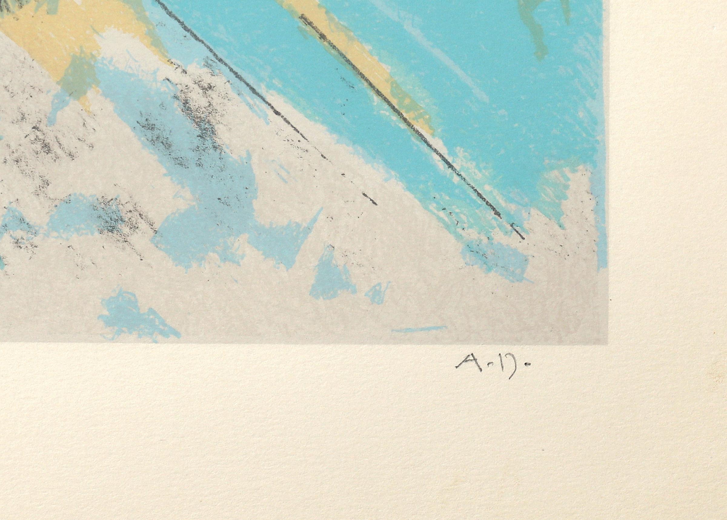 Trees in Ranchitos II, New Mexico, 1970s Color Lithograph Landscape with Trees - Gray Landscape Print by Andrew Michael Dasburg