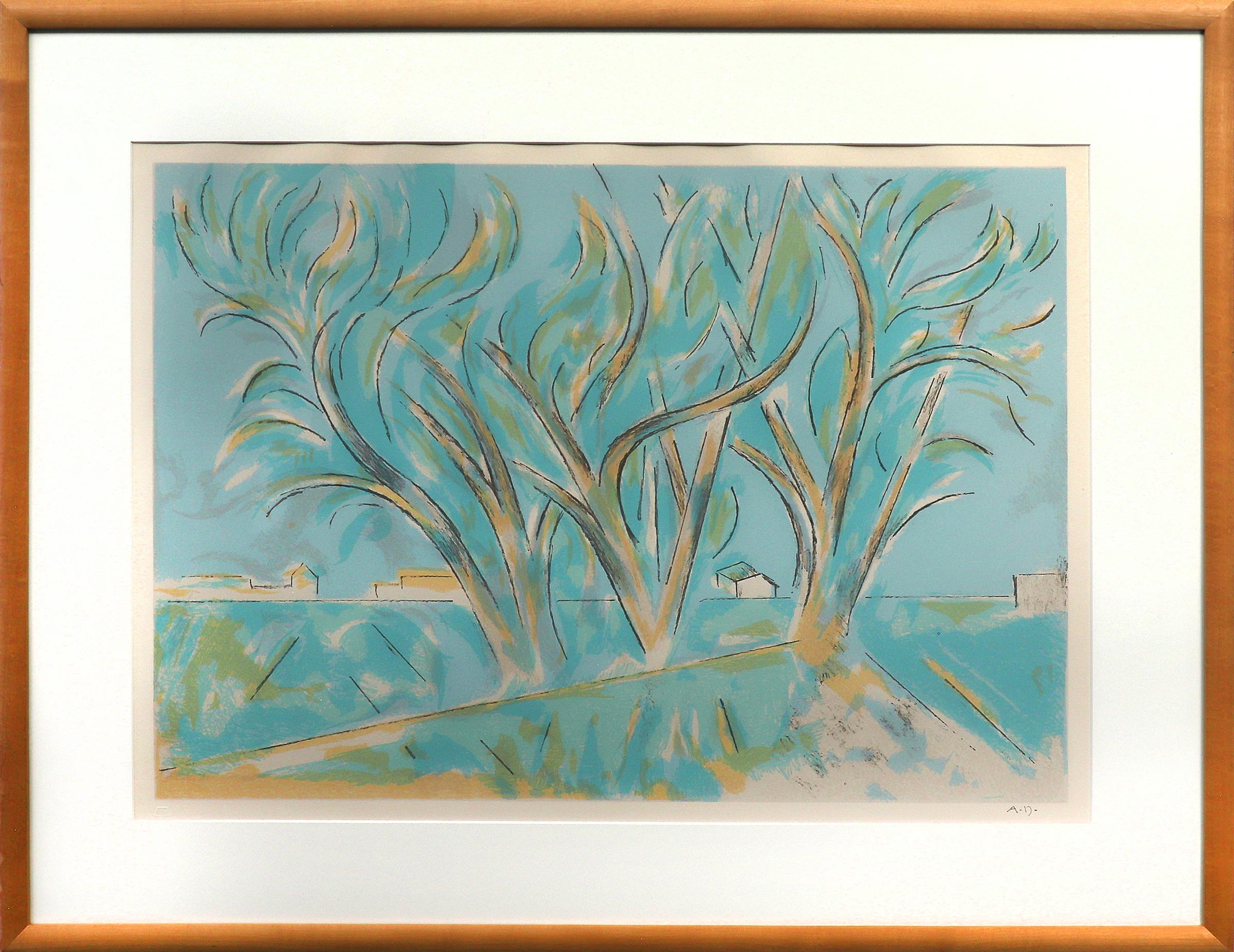 Andrew Michael Dasburg Landscape Print – Trees in Ranchitos II, New Mexico, 1970er Jahre, Farblithographie-Landschaft mit Bäumen