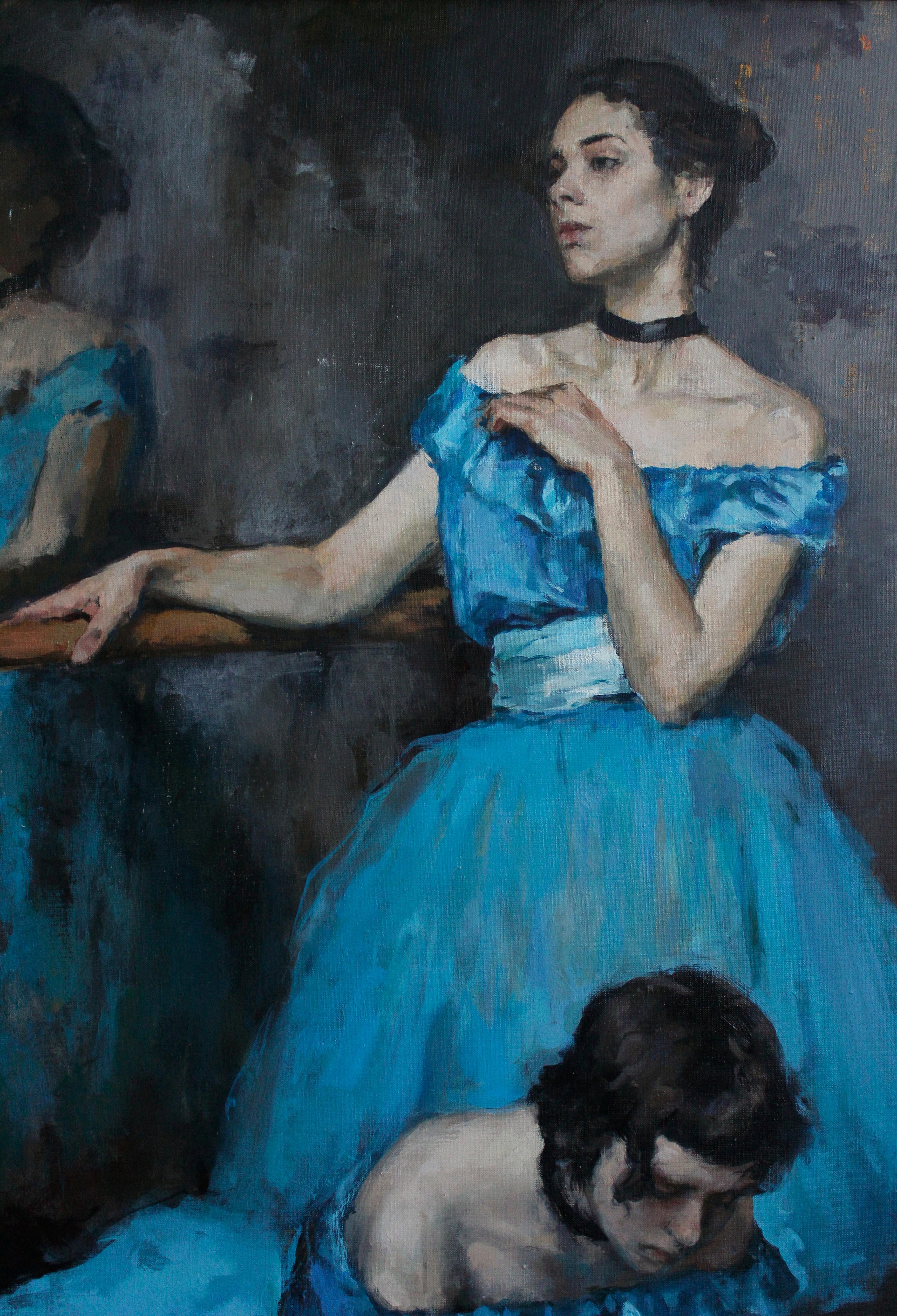 Ballerinas in Blue Tutus - 21st Century Contemporary Realism Oil Painting 2