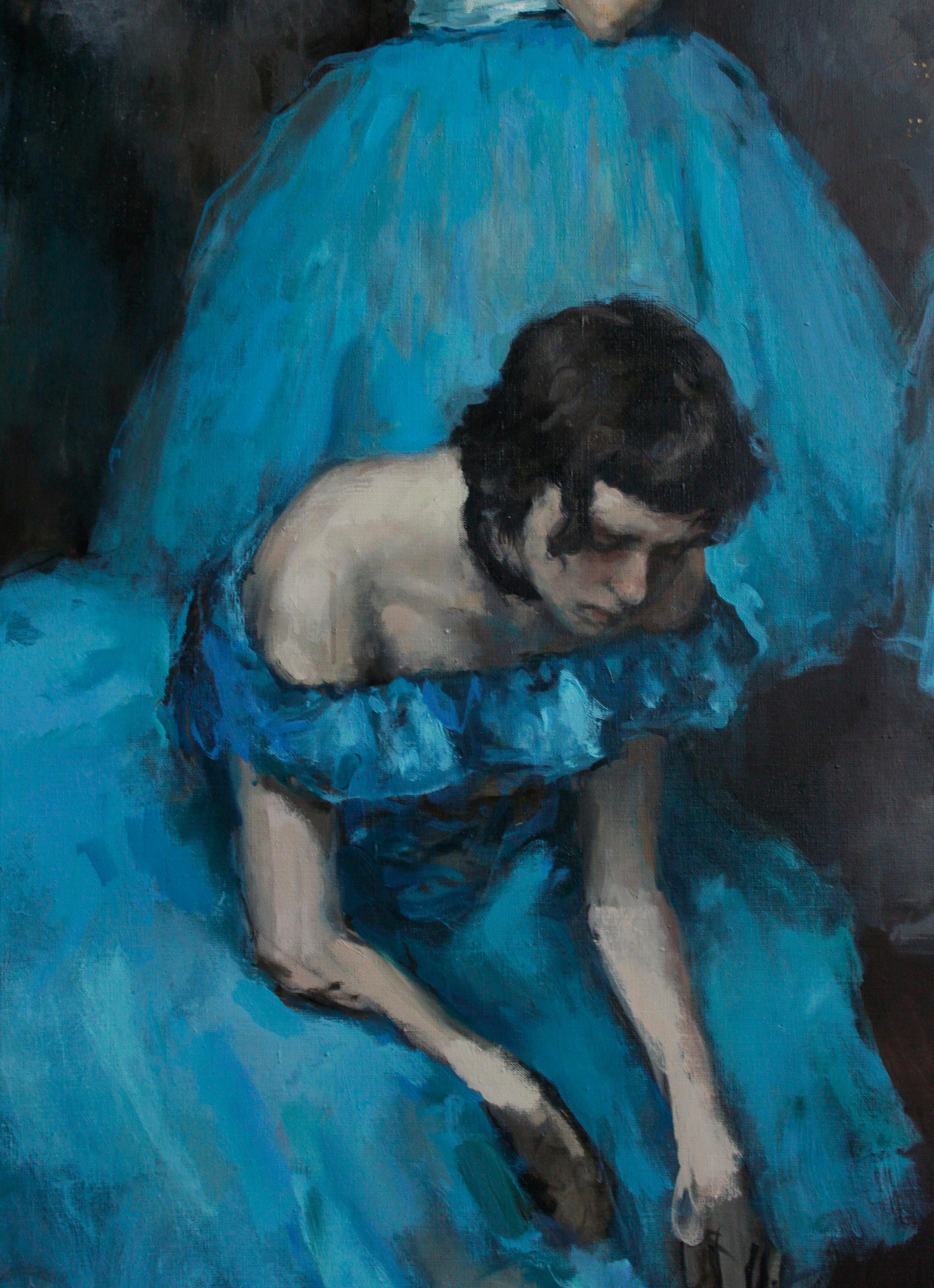 Ballerinas in Blue Tutus - 21st Century Contemporary Realism Oil Painting 3