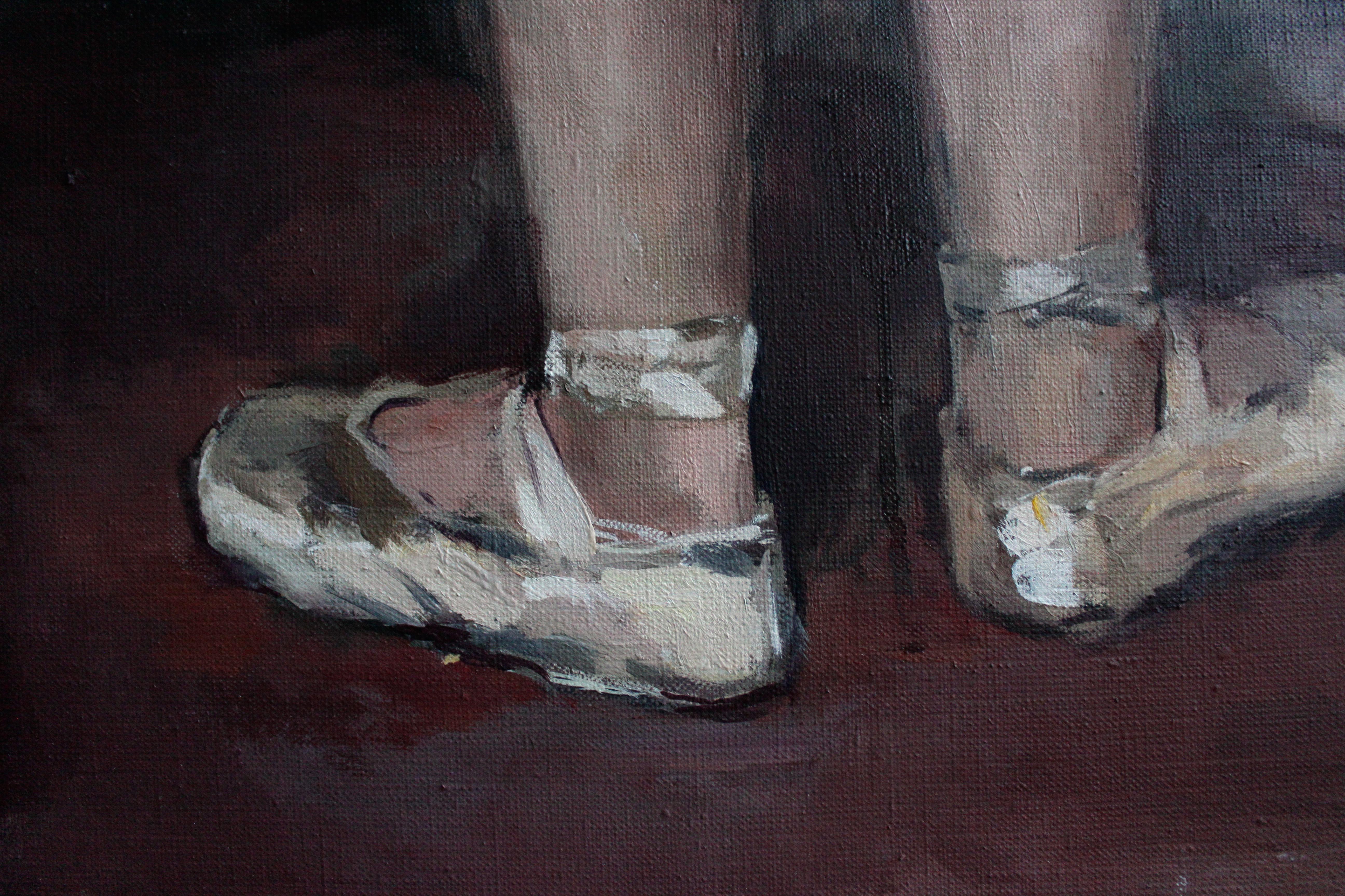 Ballerinas in Blue Tutus - 21st Century Contemporary Realism Oil Painting - Black Portrait Painting by Andrew Piankovski