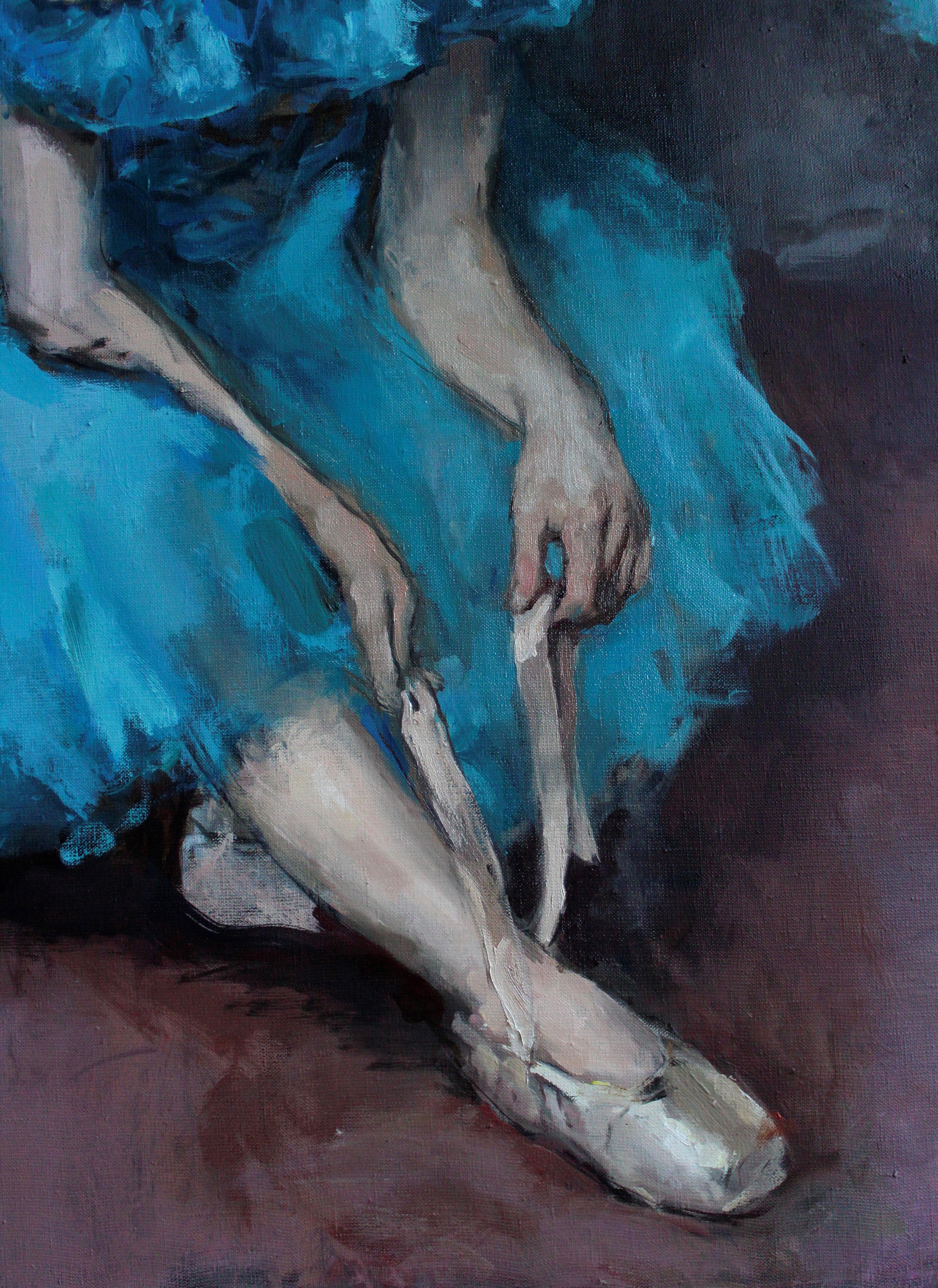 Ballerinas in blauen Tutus - 21. Jahrhundert Zeitgenössischer Realismus Ölgemälde 3