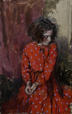 Peinture à l'huile de portrait de femme réaliste contemporaine du 21e siècle, Curls