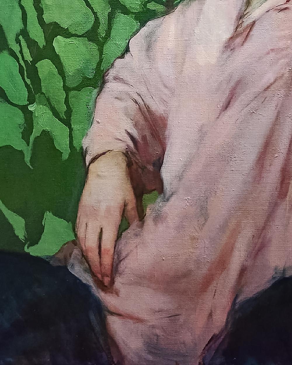 Female on Floral Background. Ashkhen - 21st Century Contemporary Oil Painting - Black Figurative Painting by Andrew Piankovski