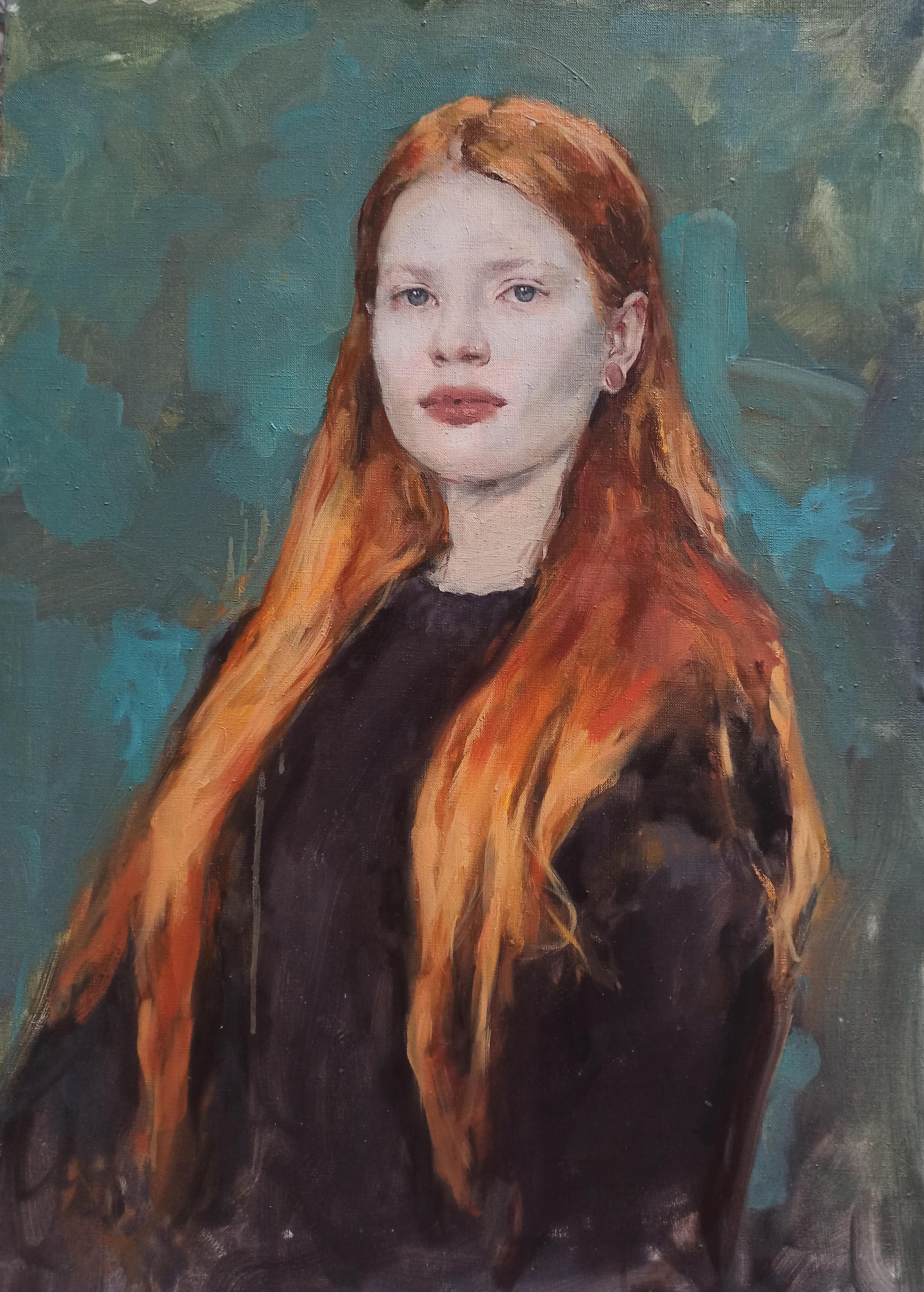 Flames. Elena - 21st Century Contemporary Female Portrait Oil Painting