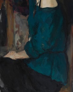 Inna on Deep Green Background - 21st Century Contemporary Realism Oil Painting