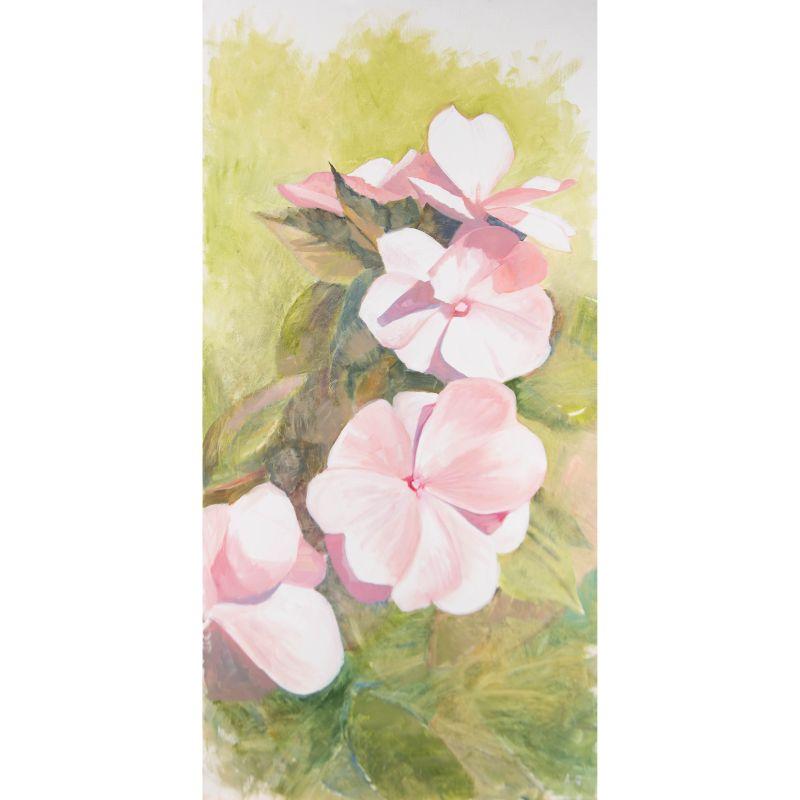 Un delizioso dipinto in acrilico dell'artista Andrew Quelch, raffigurante fiori delicati di colore rosa chiaro. Monogrammato nell'angolo inferiore destro. Sul retro è presente un'etichetta con il nome dell'artista. Su tela su barelle.
