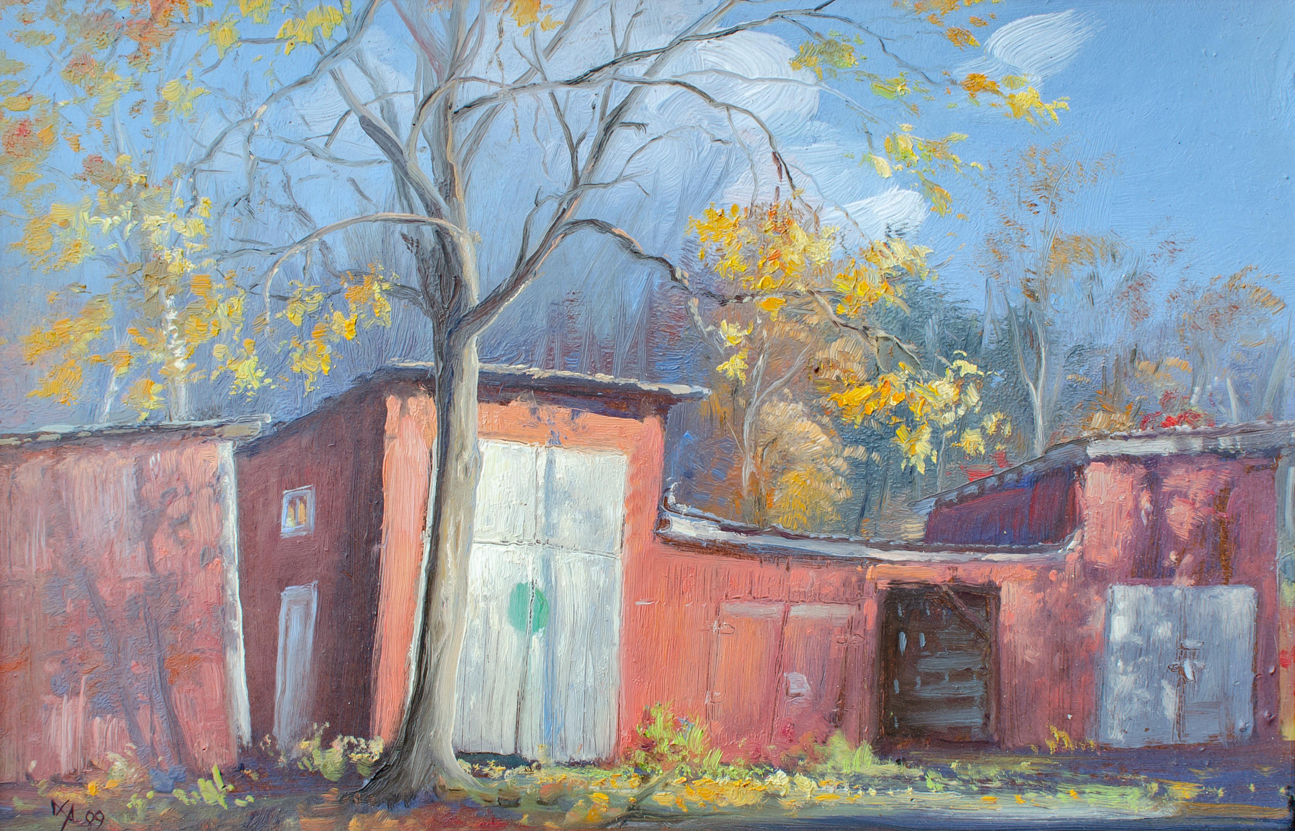 Schönes impressionistisches Gemälde „Uncle Robert's Shed“ von Andrew Rosane im Angebot 1
