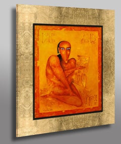 Öl auf Leinwand Zeitgenössisches Gemälde "Blick aus der Ewigkeit" in  Goldener Rahmen 2000