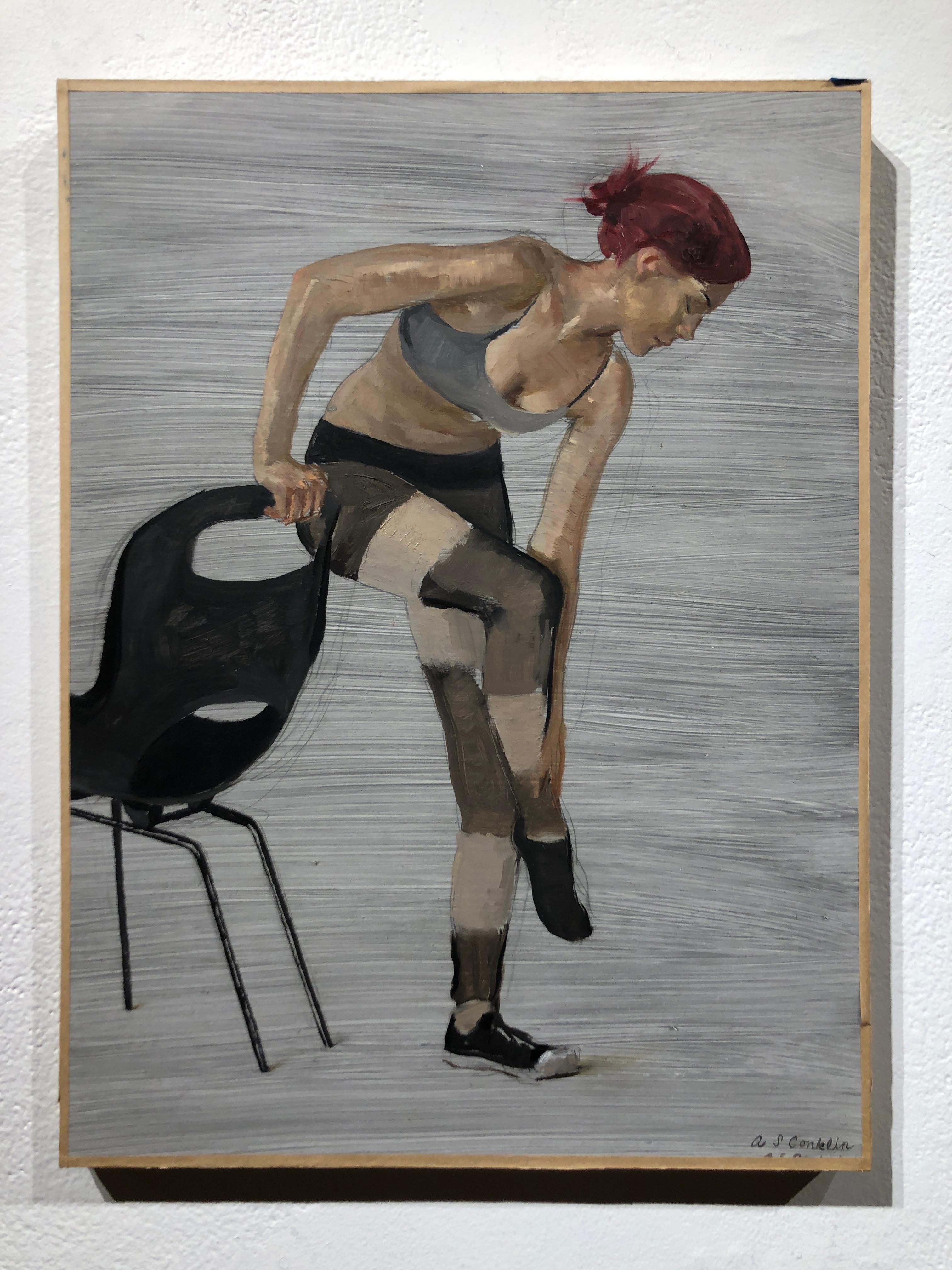 Courtney steht auf einem Fuß, (Studium für Bewegungsfotografie 6) - Original Ölgemälde – Painting von Andrew S. Conklin