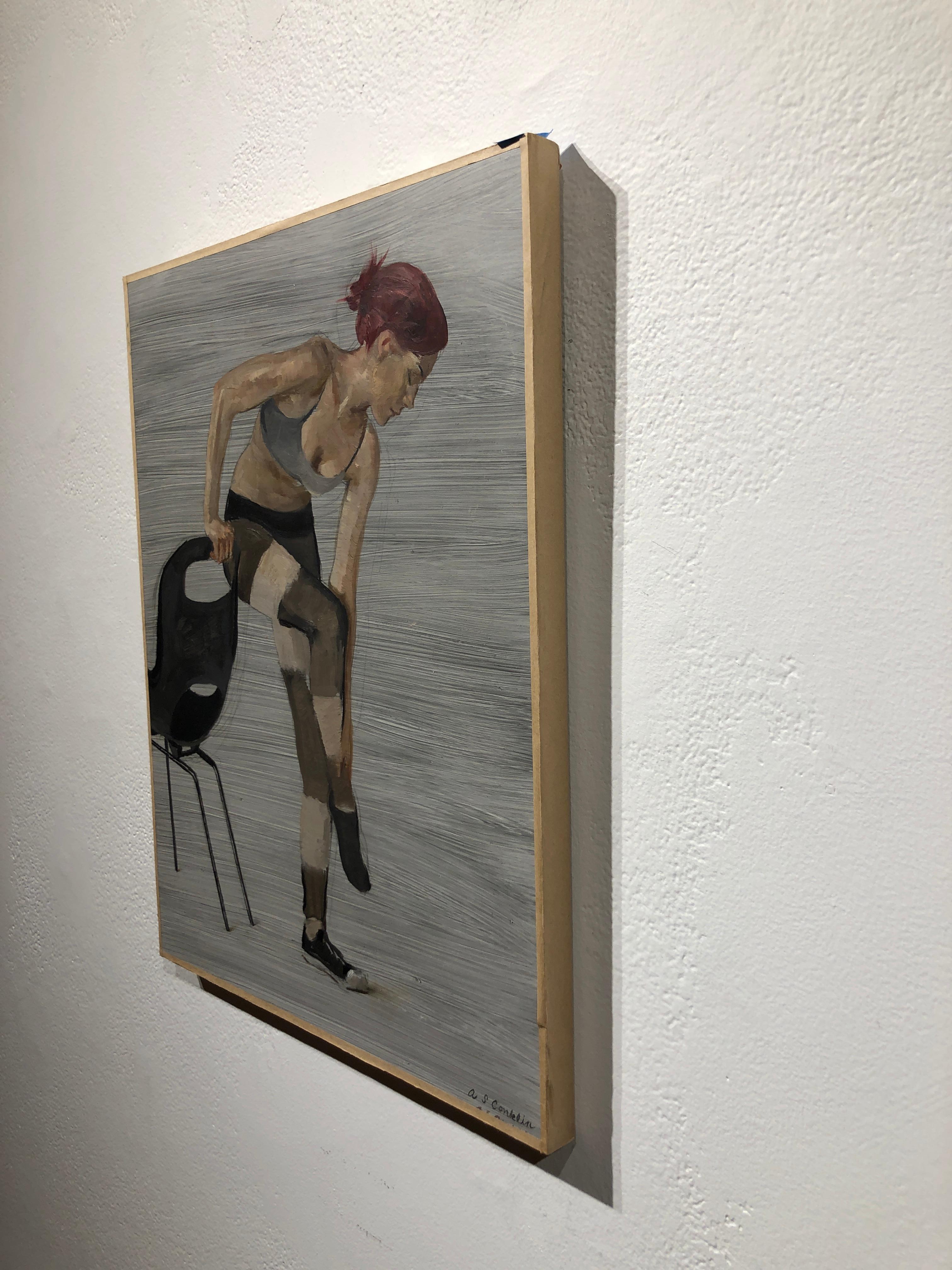 Courtney steht auf einem Fuß, (Studium für Bewegungsfotografie 6) - Original Ölgemälde (Zeitgenössisch), Painting, von Andrew S. Conklin