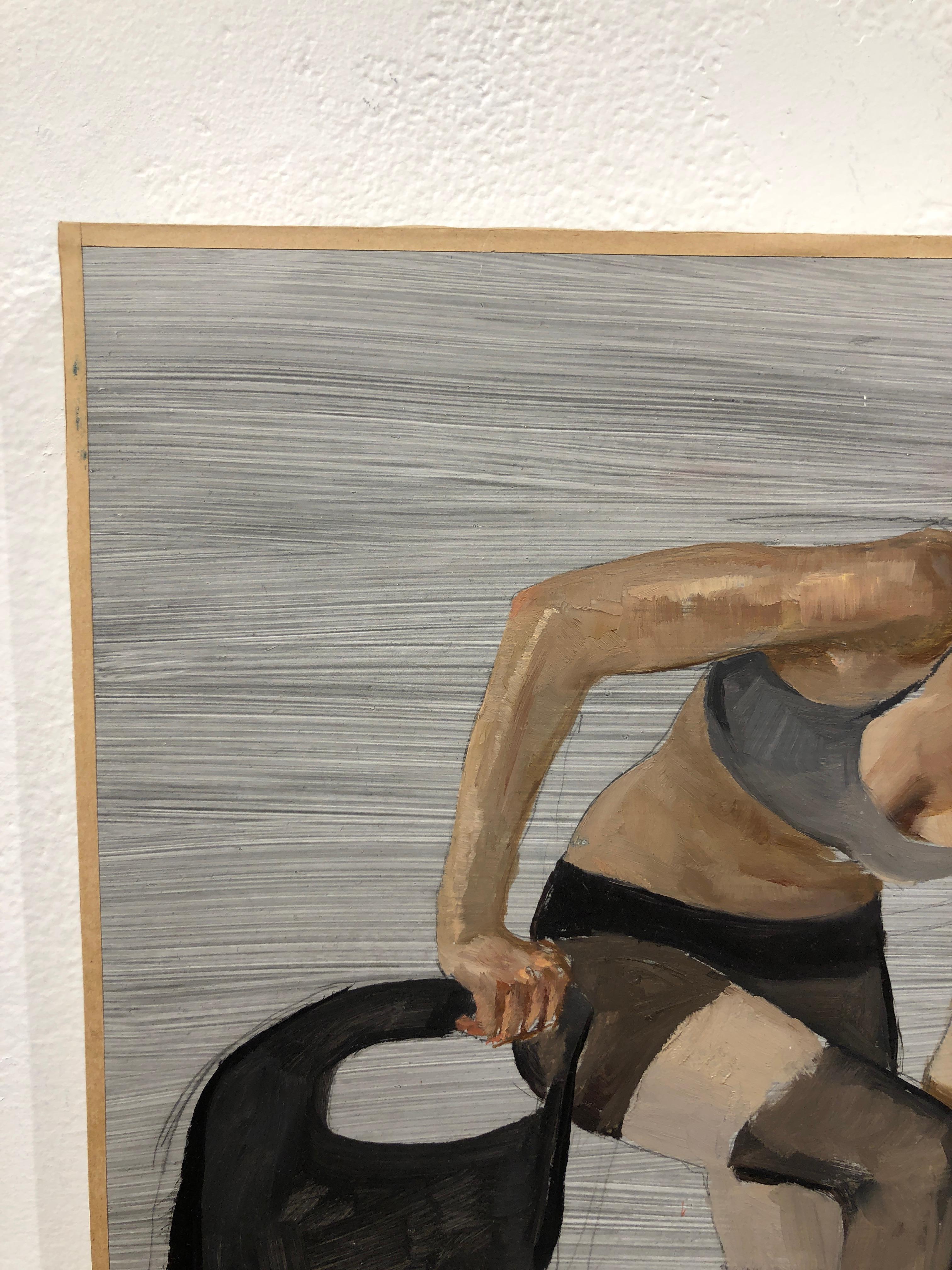 Courtney Standing on One Foot, (study for Motion Capture 6) - Original Oil Paint - Gray Figurative Painting by Andrew S. Conklin